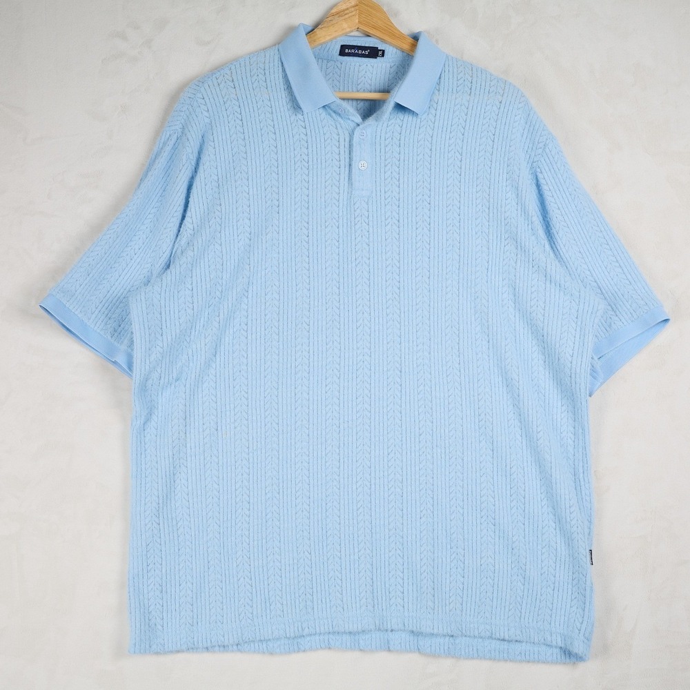 Barabas Mens 2XL Light Blue Textured‎ Chevron Feather Short Sleeve Polo Shirt